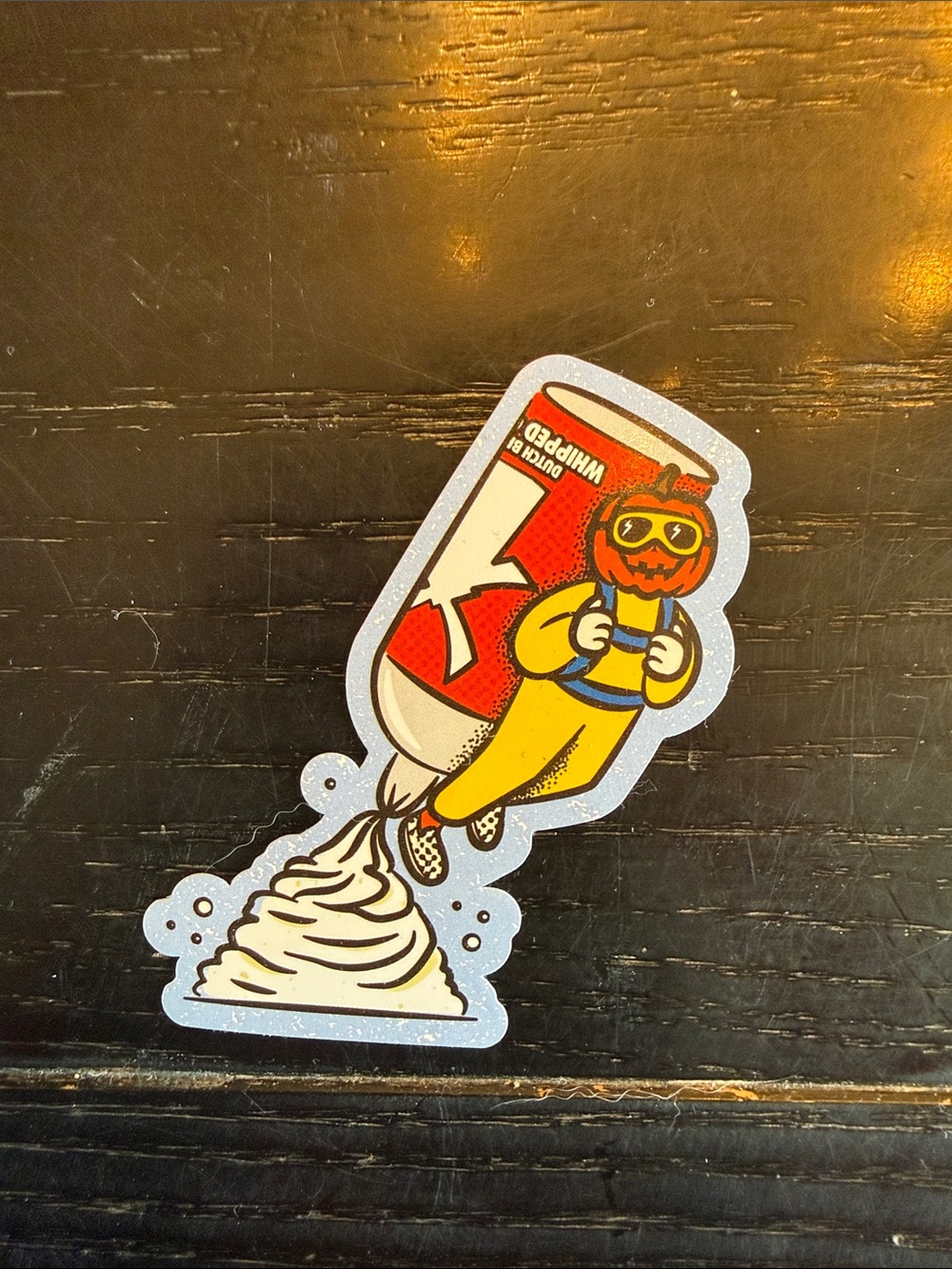Dutch Bros Pumpkin Jetpack Waterproof Sticker - Yellow & Red